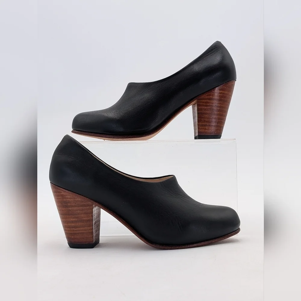 Nisolo Austin Bootie Size 7.5 Noir Black Genuine Leather With Wood Block Heels